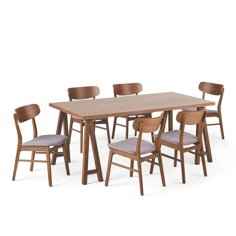 Kadley 6 Seater Dining Table Set in Natural Oak And Walnut Finish - Wooden Bazar