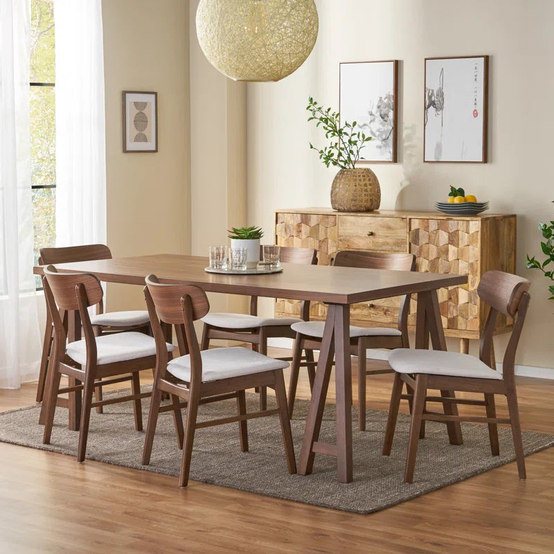 Kadley 6 Seater Dining Table Set in Natural Oak And Walnut Finish - Wooden Bazar