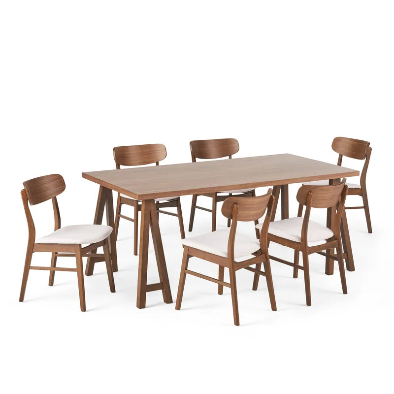 Kadley 6 Seater Dining Table Set in Natural Oak And Walnut Finish - Wooden Bazar