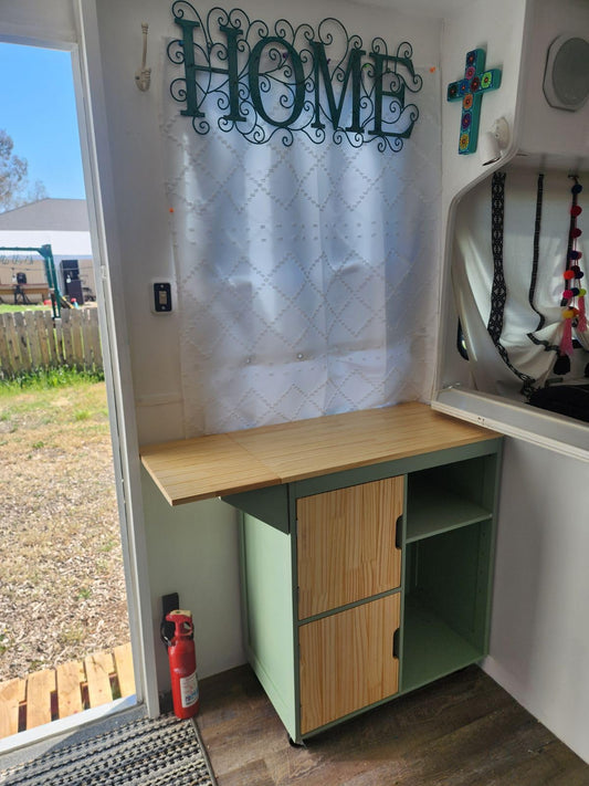 Stylish Rolling Kitchen Cabinets With Teak Wood Top