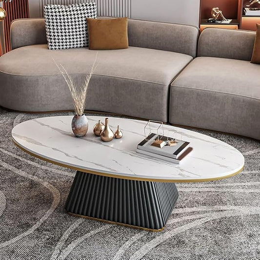 Contemporary White 52" Oval Pedestal Coffee Table - Modern Interior Statement Piece for Your Home