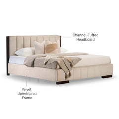 Buy Upholstered King/Queen Size Bed Online in Ivory Color - Wooden Bazar
