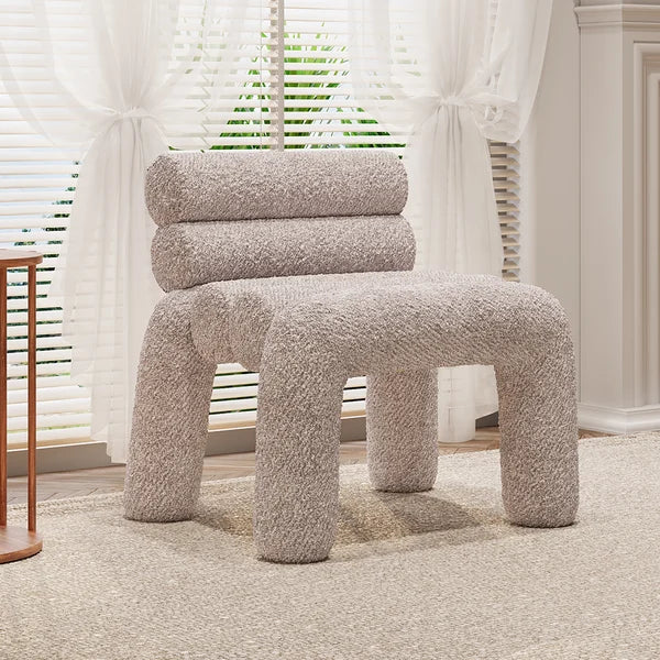 Boucle Accent Chair Upholstery Horizontal Channeled for Living Room - Wooden Bazar