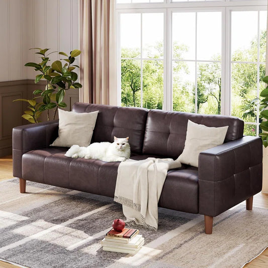 Hiring 3-Seater Faux Leather Sofa with Spring Cushion, Deep Seat Sofa for Living Room & Office