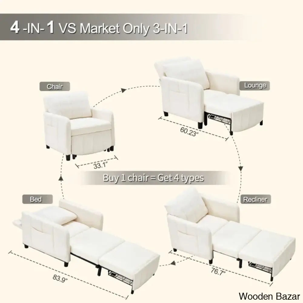 84’’ Extra Long Convertible Chair Bed | 4-In-1 Upholstered Accent Sleeper Armchair