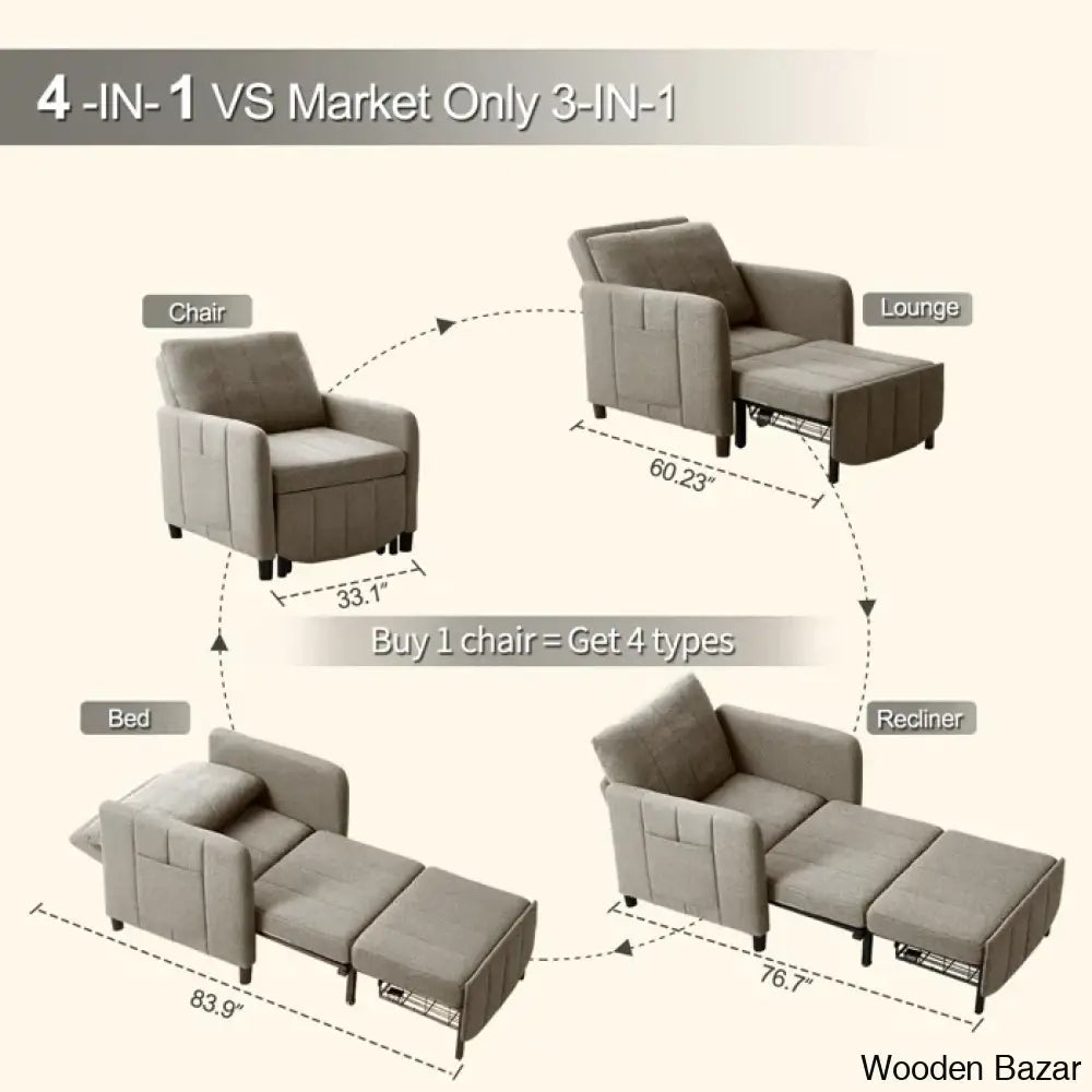 84’’ Extra Long Convertible Chair Bed | 4-In-1 Upholstered Accent Sleeper Armchair