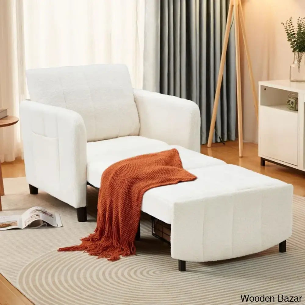 84’’ Extra Long Convertible Chair Bed | 4-In-1 Upholstered Accent Sleeper Armchair White Boucle