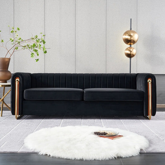 Hipick Modern Tufted Soft Velvet Round Arm Sofa for Living Room