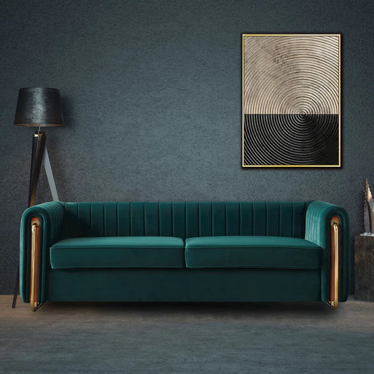 Hipick Modern Tufted Soft Velvet Round Arm Sofa for Living Room