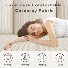 Corduroy Sofa with 3 Seats No Tool Assembly Solid Wood Frame and Solid Wood Legs