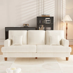 Corduroy Sofa with 3 Seats No Tool Assembly Solid Wood Frame and Solid Wood Legs