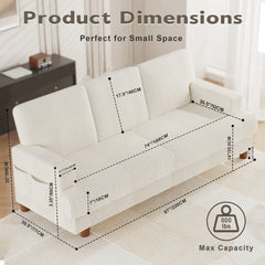 Corduroy Sofa with 3 Seats No Tool Assembly Solid Wood Frame and Solid Wood Legs