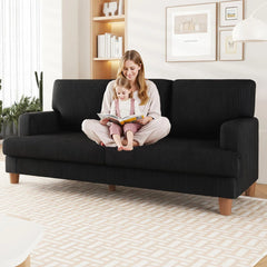 Corduroy Sofa with 3 Seats No Tool Assembly Solid Wood Frame and Solid Wood Legs