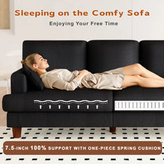 Corduroy Sofa with 3 Seats No Tool Assembly Solid Wood Frame and Solid Wood Legs