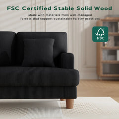 Corduroy Sofa with 3 Seats No Tool Assembly Solid Wood Frame and Solid Wood Legs