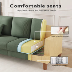 Corduroy Sofa with 3 Seats No Tool Assembly Solid Wood Frame and Solid Wood Legs