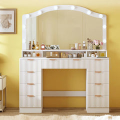 Larked Makeup Vanity Table with LED Mirror With Storage Drawers Cabinets Power Outlet & Adjustable Lighting