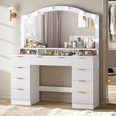 Larked Makeup Vanity Table with LED Mirror With Storage Drawers Cabinets Power Outlet & Adjustable Lighting