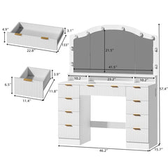 Larked Makeup Vanity Table with LED Mirror With Storage Drawers Cabinets Power Outlet & Adjustable Lighting
