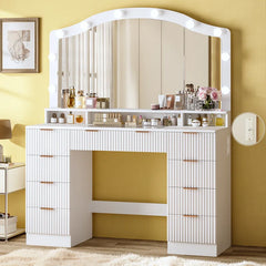 Larked Makeup Vanity Table with LED Mirror With Storage Drawers Cabinets Power Outlet & Adjustable Lighting