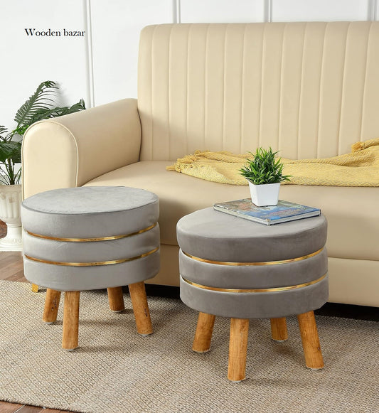 Seating Pouffes Ottoman Stool for Living Room - Wooden Bazar