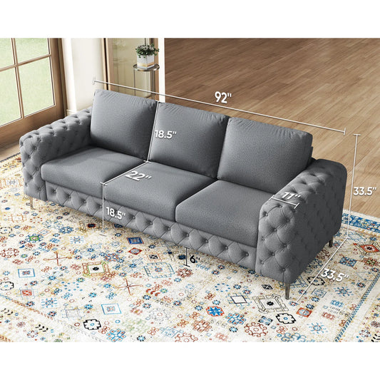 Newwing Modern Button Tufted 3-Seater Sofa With Wide Armrests