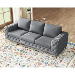 Newwing Modern Button Tufted 3-Seater Sofa With Wide Armrests