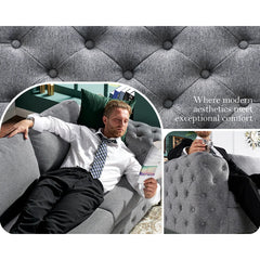 Newwing Modern Button Tufted 3-Seater Sofa With Wide Armrests