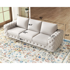 Newwing Modern Button Tufted 3-Seater Sofa With Wide Armrests