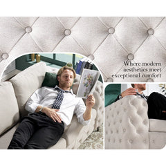Newwing Modern Button Tufted 3-Seater Sofa With Wide Armrests
