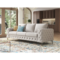 Newwing Modern Button Tufted 3-Seater Sofa With Wide Armrests