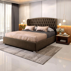 Chesterfield King Size Bed in Espresso Color - Wooden Bazar