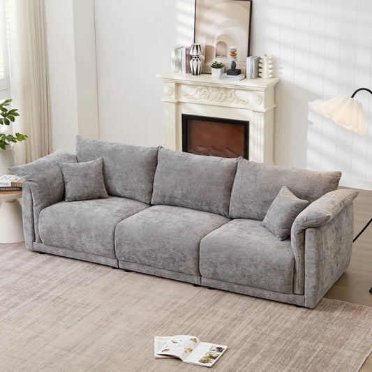 Nakki Modern 3-Seater Linen Sofa with Soft Arm Pillows for Living Room & Office