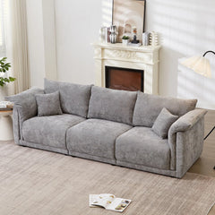 Nakki Modern 3-Seater Linen Sofa with Soft Arm Pillows for Living Room & Office