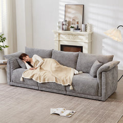 Nakki Modern 3-Seater Linen Sofa with Soft Arm Pillows for Living Room & Office