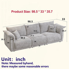 Nakki Modern 3-Seater Linen Sofa with Soft Arm Pillows for Living Room & Office
