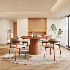 Modern Walnut Round Dining Set – 5-Piece