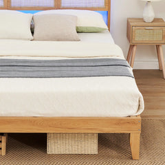 Arched Cane Headboard Bed – Rattan Weave on Platform Base