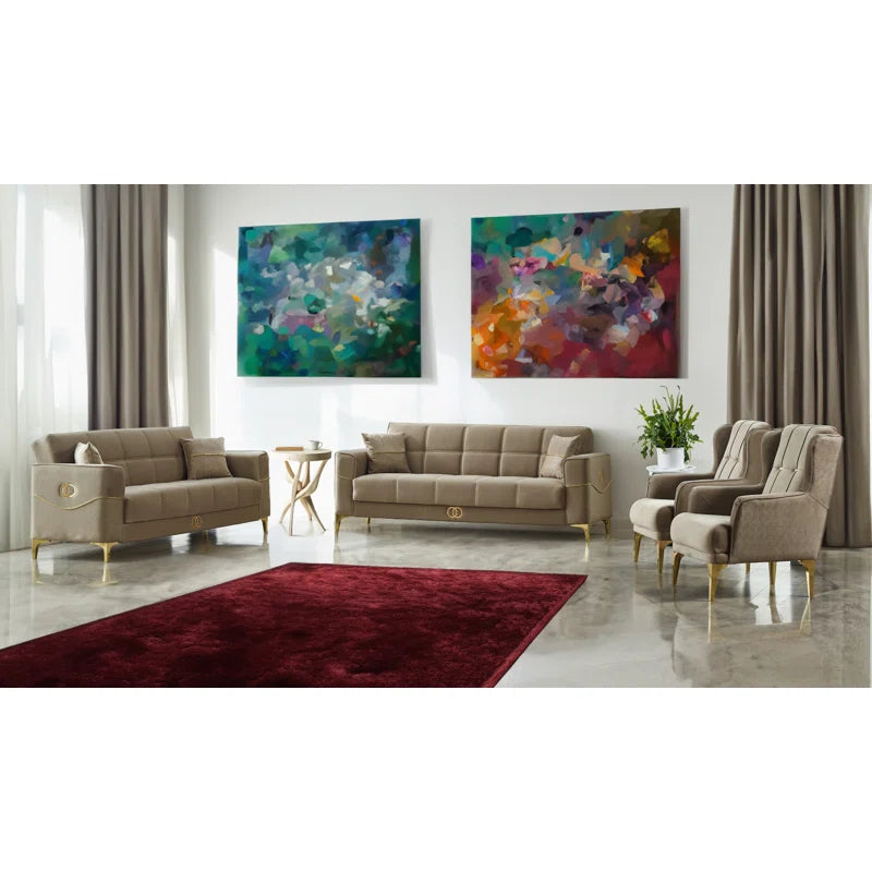 Abriene 4 - Piece Velvet Living Room Luxury Sofa Set