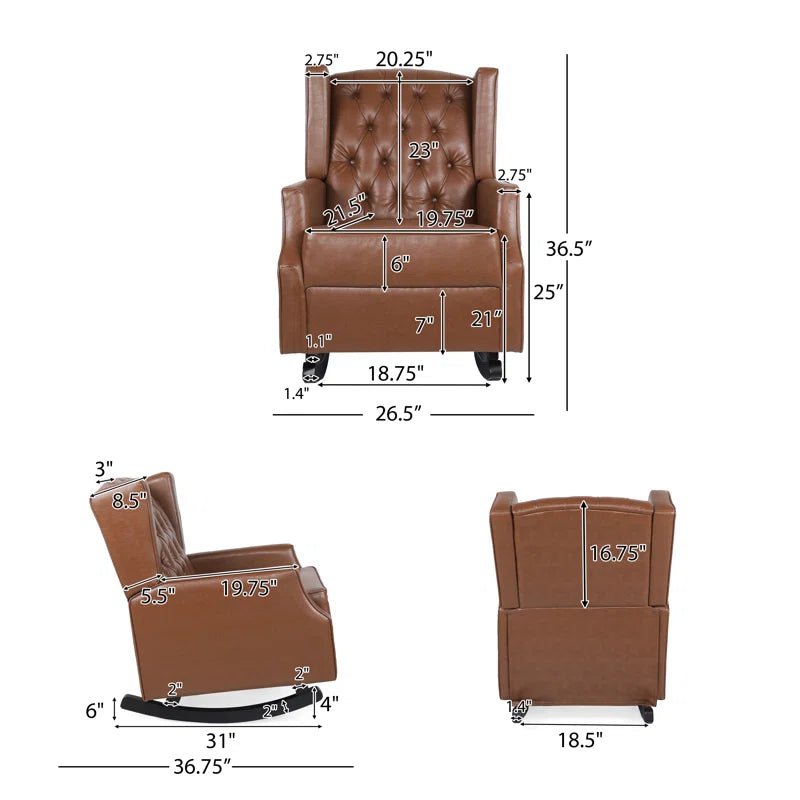 Jaylon Modernite chesterfield Upholstered Rocking Chair- Wooden Bazar