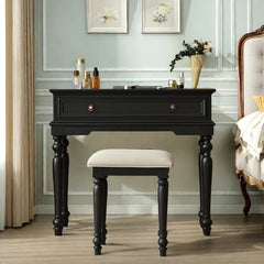 Liviaster Vanity Desk With Stool And Without Mirror - Wooden bazar