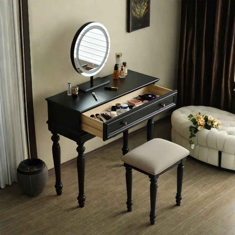Liviaster Vanity Desk With Stool And Without Mirror - Wooden bazar