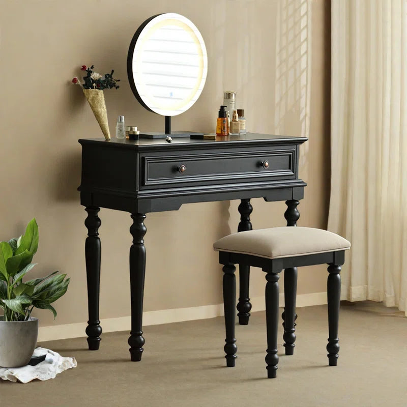 Liviaster Vanity Desk With Stool And Without Mirror - Wooden bazar