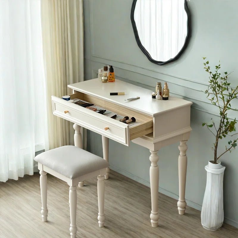 Liviaster Vanity Desk With Stool And Without Mirror - Wooden bazar