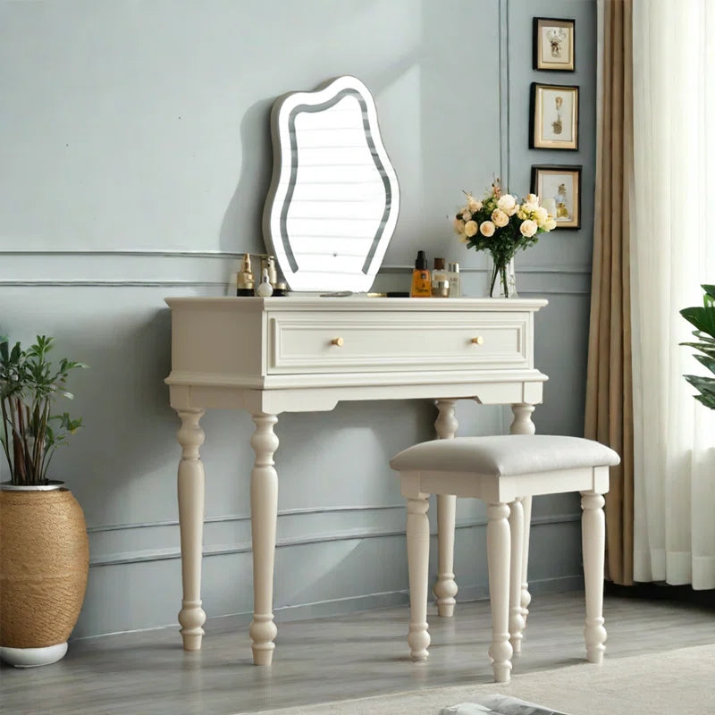 Liviaster Vanity Desk With Stool And Without Mirror - Wooden bazar