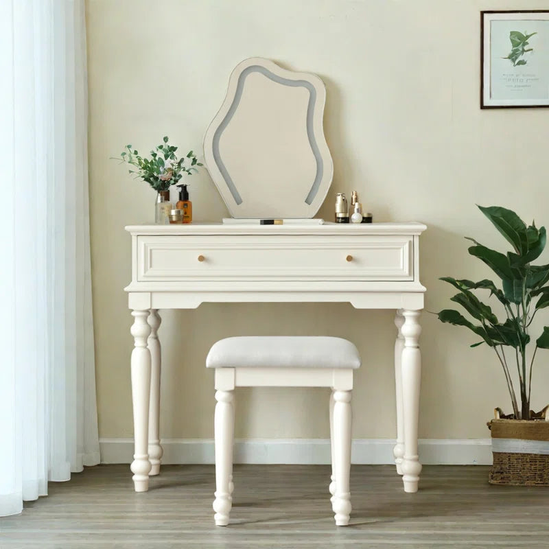 Liviaster Vanity Desk With Stool And Without Mirror - Wooden bazar
