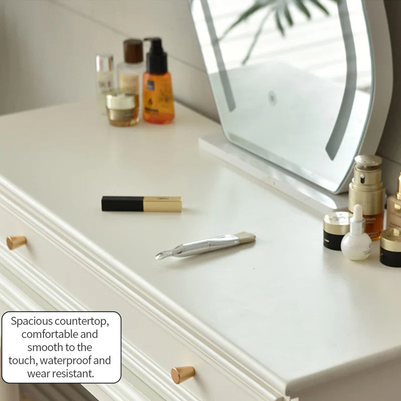 Liviaster Vanity Desk With Stool And Without Mirror - Wooden bazar
