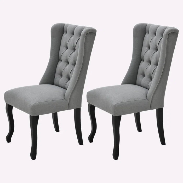 Alcinio Tufted Upholstered Wing Back Dining Chair with Solid Wood Legs (Set of 2)  - Wooden Bazar