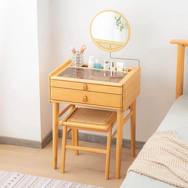 Faasger Vanity Dressing Table With Makeup Stool - Wooden Bazar