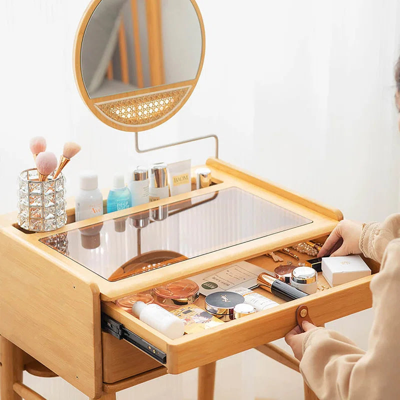 Faasger Vanity Dressing Table With Makeup Stool - Wooden Bazar